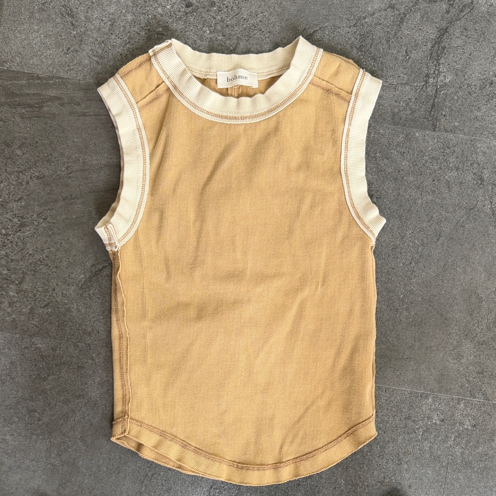 bohme Kids Sleeveless Tank in Mustard with Cream Trim